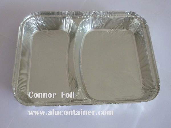 Aluminum Foil Two Compartment Rectangle Containers For Kitchen Use