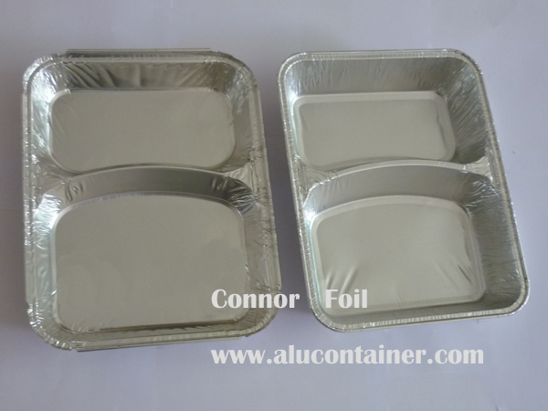 Aluminum Foil Two Compartment Rectangle Containers