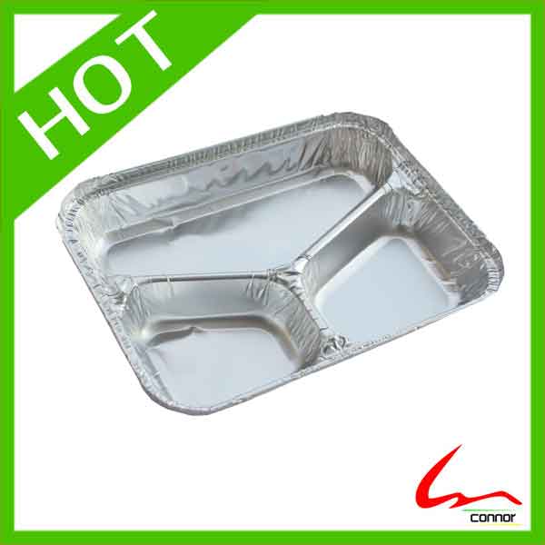 Aluminium Foil Three Compartment Pan With Lids