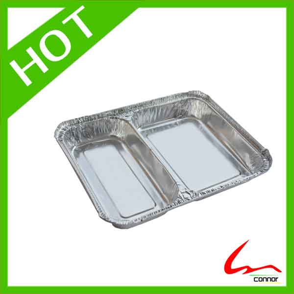 Aluminium Foil Rectangle Two Compartment Pan With Lids